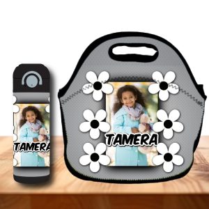 Personalized Kids 12 oz Tumbler – Daisy Flowers Design (Add Name & Photo) – Add Matching Lunch Bag