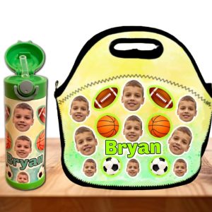 12 oz Kids Custom Tumbler – Personalized Name & Photo – Sports Design – Add Matching Lunch Bag
