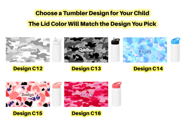 Custom Camouflage Design 14 oz Kids Tumbler – Personalized Name – Great Gift! - Image 2