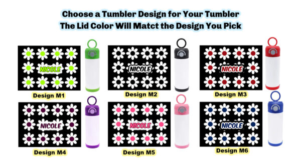 12 oz Personalized Kids Tumbler – Cute Daisy Flowers Design Add a Name+Perfect Gift for Girls! - Image 2