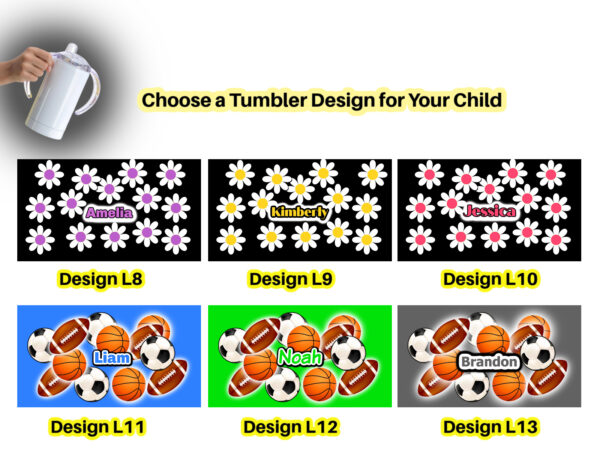 12 oz Personalized Sippy Cup Tumbler – Add a  Name & Fun Designs for Boy & Girl Toddlers– Spill-Proof! - Image 3
