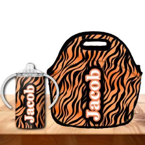 12 oz Personalized Animal Print Toddler Sippy Cup – Spill Proof Kids Tumbler with Name – Add a Matching Lunch Bag